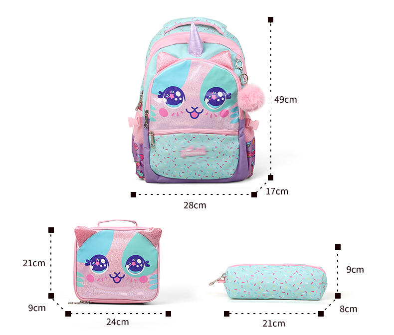 Supercute 3 Pcs Custom School Bag Back To School Backpack Set Lunch Bag Pencil