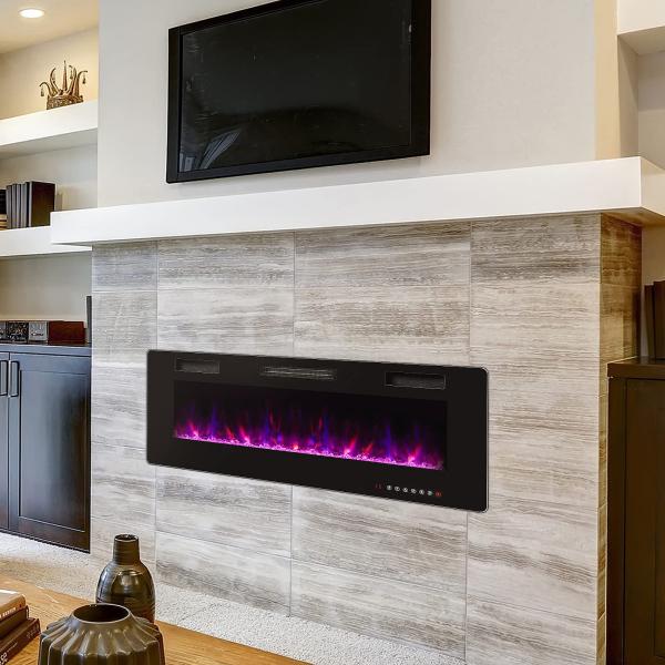Wall Mounted Electric Fireplace 12 Flame Color Options and Remote Control Included