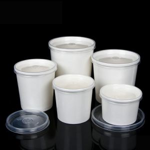 Disposable White Paper Soup Containers Single Wall 300g Kraft Soup Containers