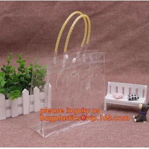 China Promotion clear pvc cosmetic plastic handle bag pvc tote bags, recyclable PVC loop handle plastic bag, gift and shopping on sale