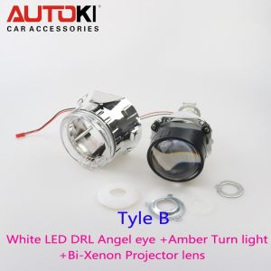 Autoki dual color white amber switchback led angel eye bi-xenon projector lens