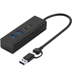 China Dual Port USB A C HUB with 4Ports Data Expansion Design Black Color Aluminium Material on sale