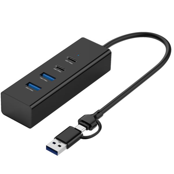 Quality Dual Port USB A C HUB with 4Ports Data Expansion Design Black Color Aluminium Material wholesale