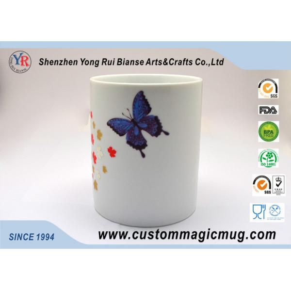 Beautiful 11 oz Customizable Coffee Mugs Heat Change Flower And Butterfly Straight