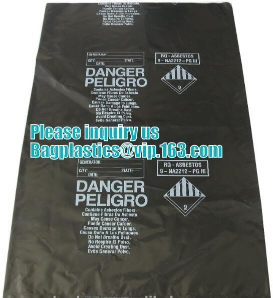 Quality Building industry use plastic LDPE material thick and large reusable asbestos printed bags for garbage, bagplastics, bag wholesale