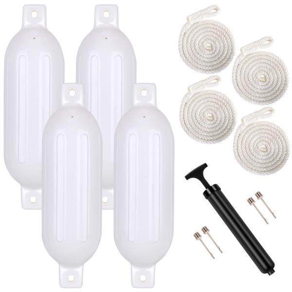 Marine and Rv Direct 4 Boat Fenders 6.5” X 23” Vinyl Ribbed Bumper Dock Shield Protection