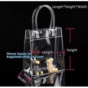 Customized PP/PVC/PETclear plastic gift bag, Reusable Single bottle wine bag Pvc