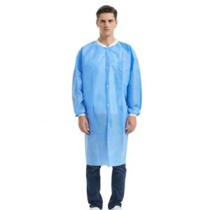 Breathable Waterproof Non Woven Disposable Lab Coat In White / Blue