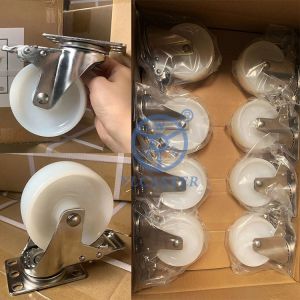 5 Inch SS Casters With Side Lock Solid Nylon Plate Casters Customize