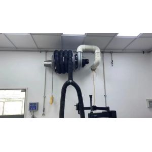 Spring Drived Vehicle Exhaust Extracting Hose Reel Fixed On Wall With Dual Pipes