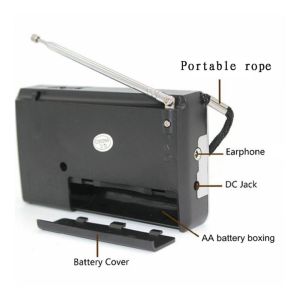 Black Sliver Sleek Portable AM/FM Clock Radio with Battery Backup DC 3V AA*2