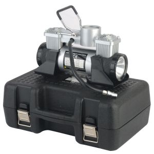 Cheap DC12v Double Cylinder Metal Car Tire Inflator With LED Light And Tool Box for sale