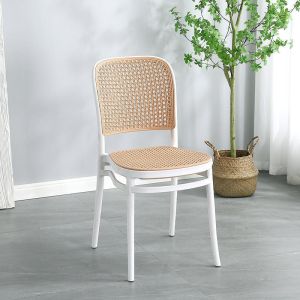 French Style High Back Dining Chair In Plastic Rattan Seat Black