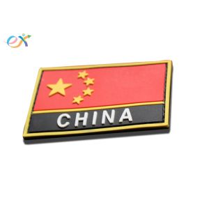 Soft PVC Rubber Patch , Military Red china flag patch With Loop and Hook Backing