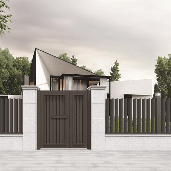 Grey Coated Metal Frame Aluminium Slide Gate Retractable Swing Folding Entrance