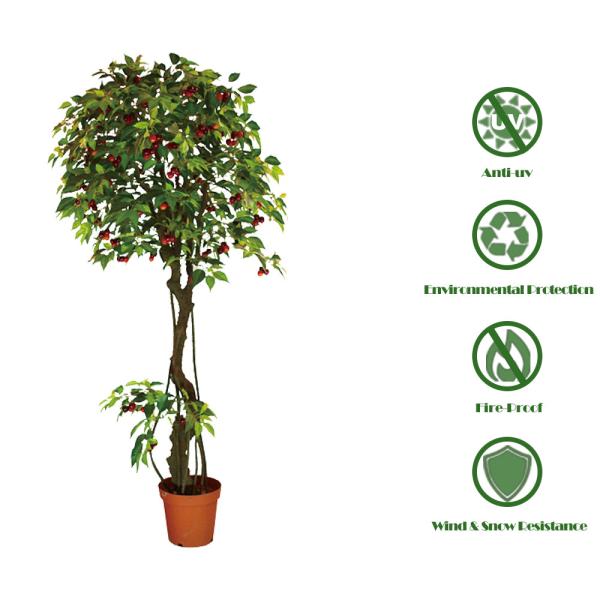 Custom Size 200cm Cherry Artificial Landscape Trees With Fruits Green In Four