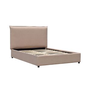 Customized Upholstered Platform Bed Warm Tufted Grey Linen Fabric