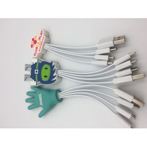 Customized PVC Cartoon 1 to 4 USB Cable for Iphone/Android/Type C Mobile Phone