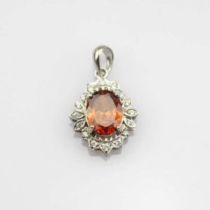 925 Silver Oval Ruby Cubic Zirconia Pendant Necklace (FP033)