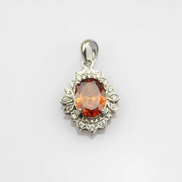 925 Silver Oval Ruby Cubic Zirconia Pendant Necklace (FP033)