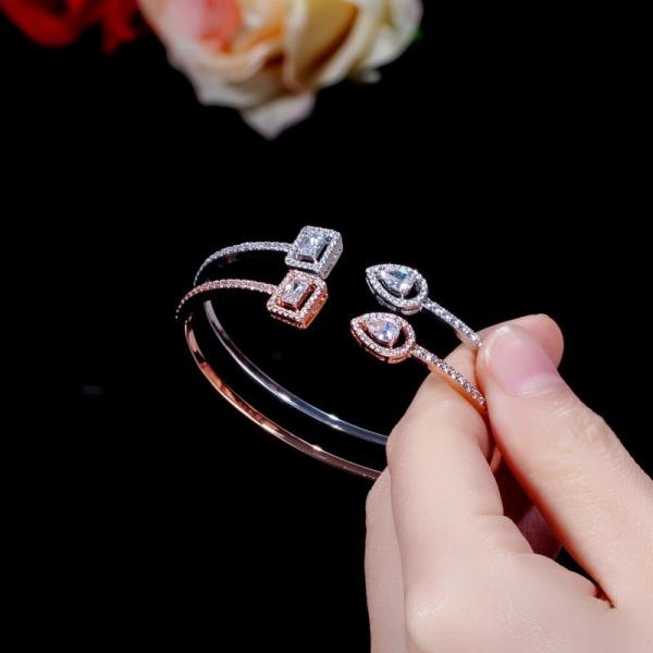 New Trendy Cubic Zirconia Bracelets Bang Jewelry Silver Color Leaf Charm CZ Crystal Female Bracelets Bangles for Women