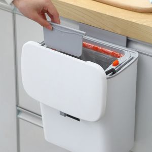 Indoor Kitchen Wall Hanging Plastic Trash Can with Cover Seal, Odor-proof and