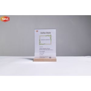 Beech Wood Wooden Base T Shape Clear Acrylic Sign Holder Wedding Menu Card