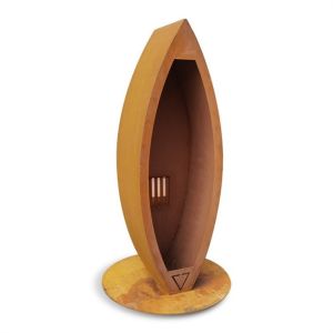 Cheap Large Garden Corten Steel Structure Sinking Canoe Shape Wood Storage Sculpture for sale