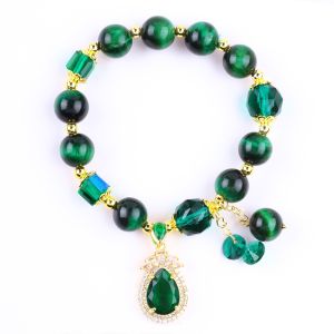 Natural Green 10mm Tiger Eye Bracelet With Copper Gold Plating