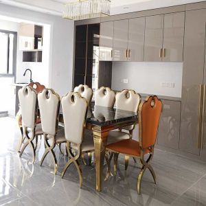 Luxury Rectangle Dining Table And Chairs Set 180cm Length Stainless Steel Frame