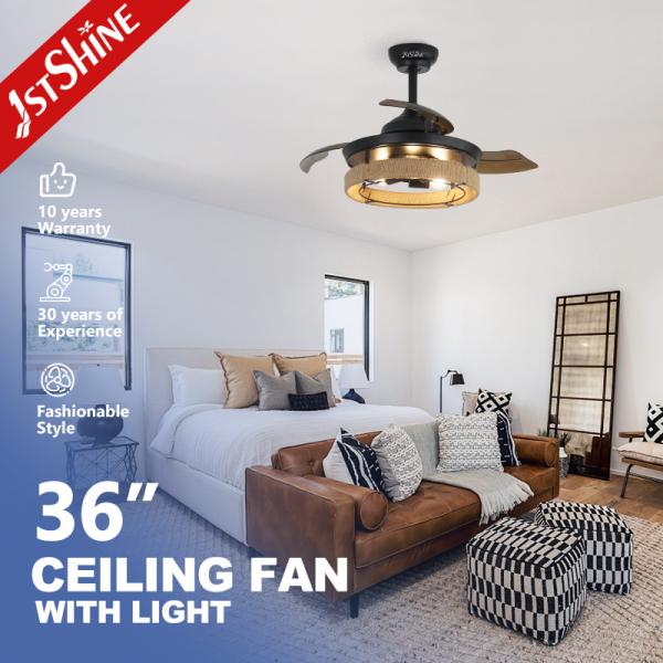 36 Inch Black Caged Ceiling Fan with Light and Remote Midcentury Lighting