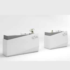 Two Person White Front Panel Reception Desk Gray