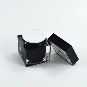 Acrylic Collar Jar for Skin Care Cream in Thick Wall Square Shape Customized