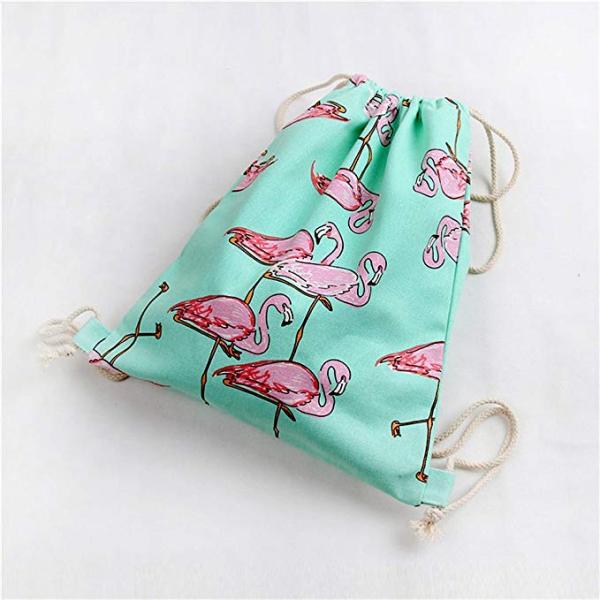 Canvas Flamingo Woven String Bag Non Toxic Solid Color Image Carrier Ecological