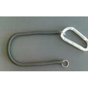 Bungee w/ carabiner on both ends transparent clear wire coil solid black