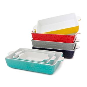 Cheap Rectangular Kitchen Ceramic Bakeware Sets Tray With Binaural Multifunctional for sale
