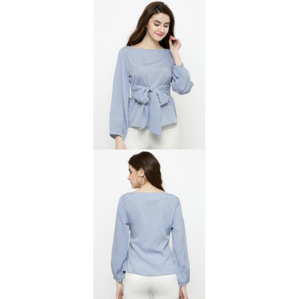 Women White & Blue Striped Blouse