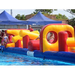 54 FT Long Giant Water Inflatable Obstacle Course With Slide Durable 0.9mm PVC