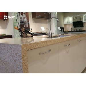 Beige Glossy Polished Quartz Stone Countertops , Solid Surface Quartz Kitchen