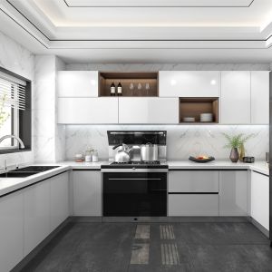 Customized Veneer Color High Glossy Smart Wooden Kitchen Cabinets for Kitchen