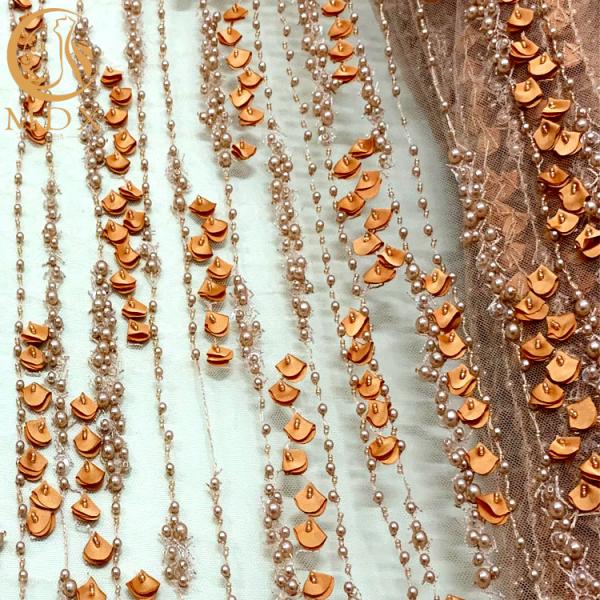 3D Flower Lace Beaded Bridal Embroidery Fabrics For Party