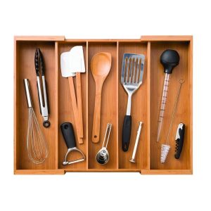 Multipurpose Design Bamboo Expandable Cutlery Tray 5 Large Compartment
