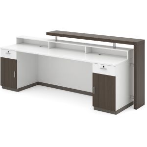 Modern 2.55M Custom Reception Desk Standing Coffee Oak Ivory White