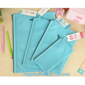pp file folder plastic pockets document bag, A4 mesh folder zipper pocket