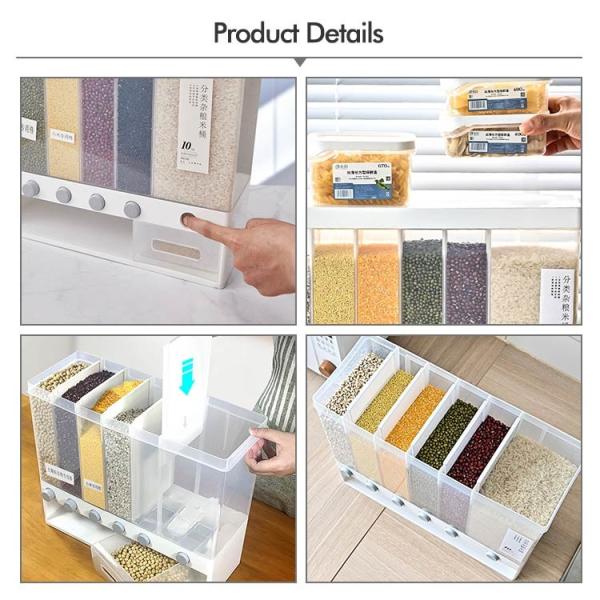 Transparent Wall Mounted 6 Grid Cereal Dispenser With Measuring Cup