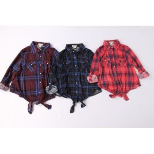 Ladies 3 Color Plaid Shirts Spring And Autumn New Style Bandage Design