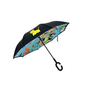 Children Reverse Inverted Umbrella Cartoon Art Print Manual Open Control