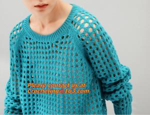 China Crochet,Women Loose Crochet Knitted Blouse Wears O-Neck Hollow Pullover Wool Sweaters Top on sale