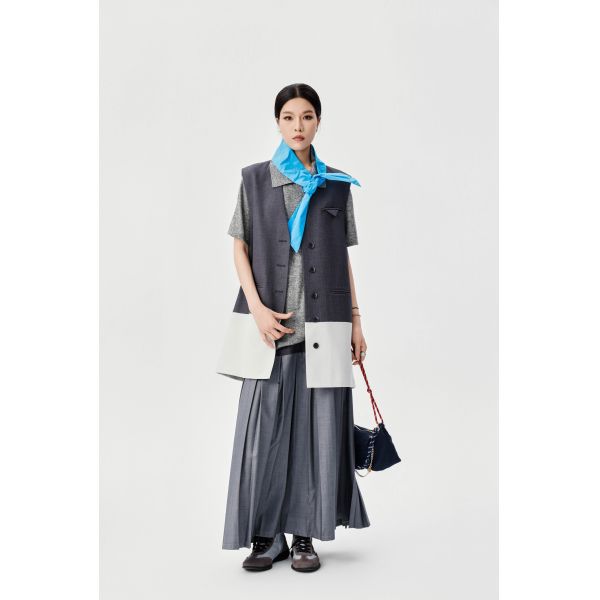 Dark Colored Contrasting Patchwork Suit Vest With A Niche Design Sense , Loose