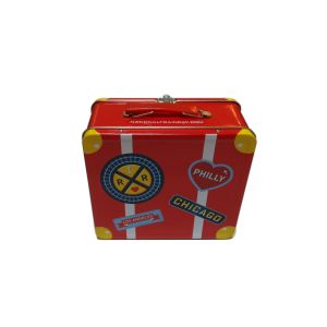 Printed Cartoon Metal Lunch Tin Plate Box With Handle / Tin Container